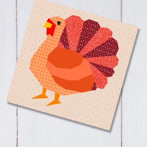 turkey quilt block pattern brown colored turkey on tan background