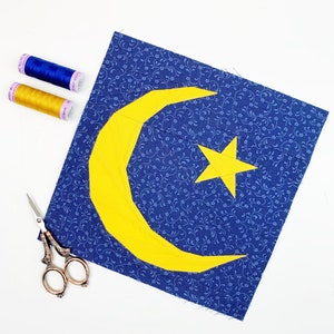 Moon and Star quilt block pattern, PDF instant download, Crescent moon and star quilt block, Foundation Paper Piecing Pattern
