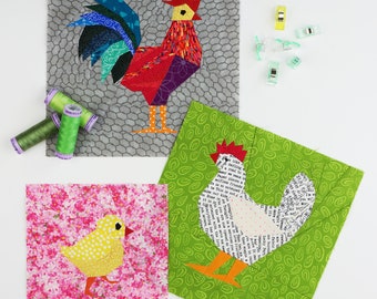 Chicken family Quilt Block Pattern, PDF Instant download, Patchwork Pattern, Modern Quilt Pattern