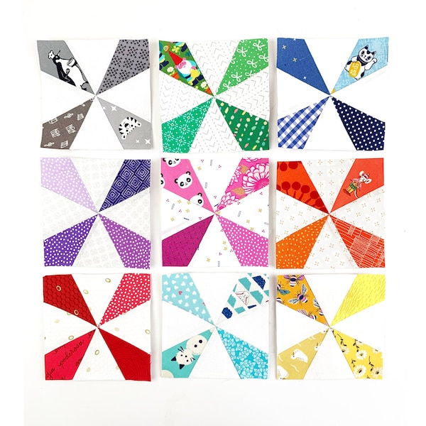 Kaleidoscope Quilt Block Pattern, 9 sizes PDF Pattern instant download, Quilt Pattern
