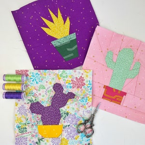 Kaktus Quilt Block Anleitung, Kaktus Muster, PDF sofortiger Download, Kinderzimmer Deko, moderne Quilt Anleitung, Kaktus Quilt Bild 5