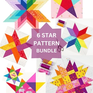 6 Star quilt block bundle, multiple sizes PDF instant download, Foundation Paper Piecing Pattern