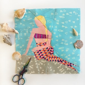 Mermaid Quilt Block Pattern, PDF instant download, Foundation Paper Piecing Pattern, Mermaid Quilt Pattern