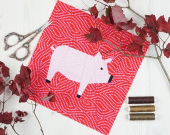 Pig Quilt Block Pattern, PDF Instant download, Foundation Paper Piecing Pattern, Modern Quilt Pattern, farm animal pattern