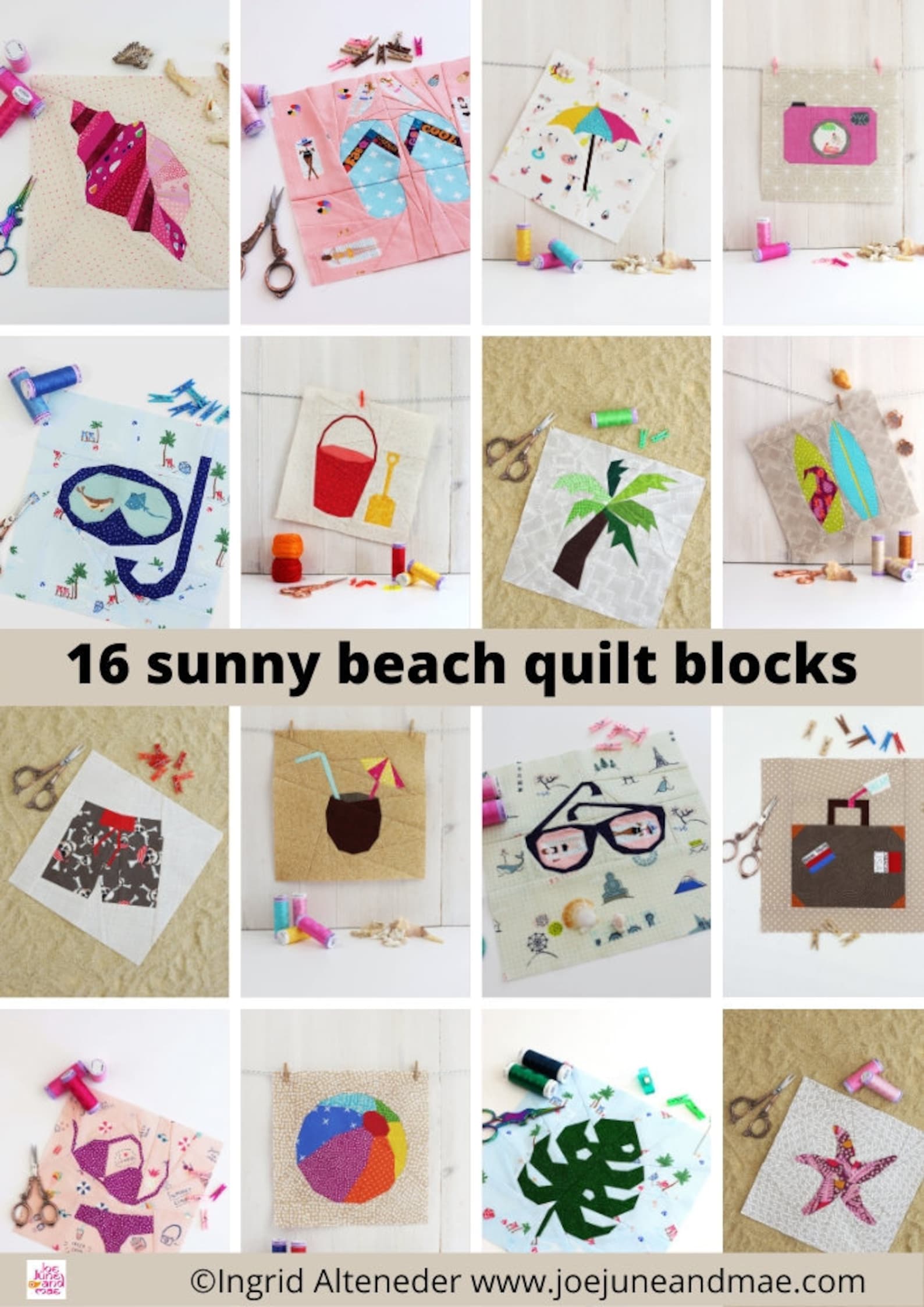 16 Beach Quilt Block Pattern PDF Pattern Instant Download 16 Etsy