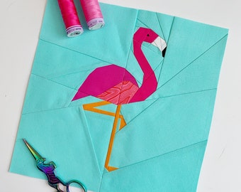 Motif de bloc de courtepointe flamant rose, motif oiseau, téléchargement immédiat au format PDF, motif d'assemblage de papier de base