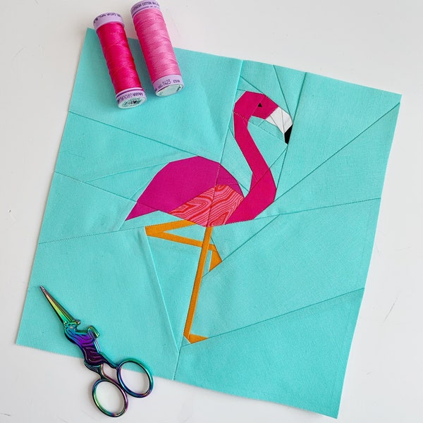 Flamingo Quilt Block Pattern, Bird Pattern, PDF instant download, Foundation Paper Piecing Pattern
