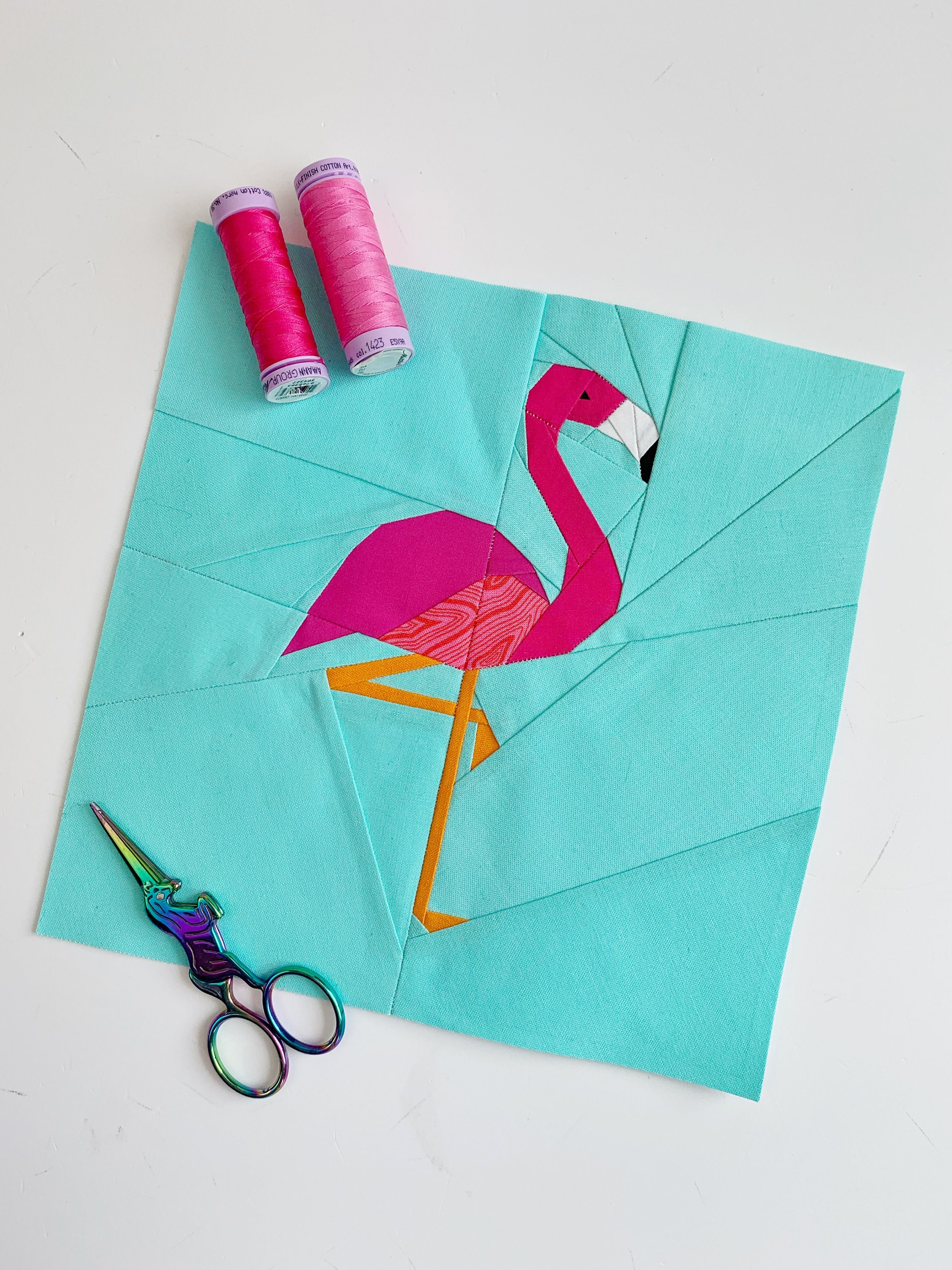 Flamingo Quilt Block Pattern, 3 sizes PDF instant download, Foundation Paper Piecing Pattern