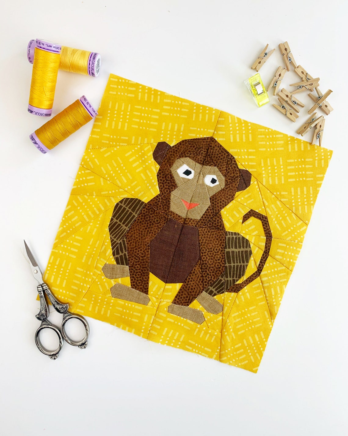 Monkey Quilt Block Pattern PDF Instant Download Patchwork Etsy