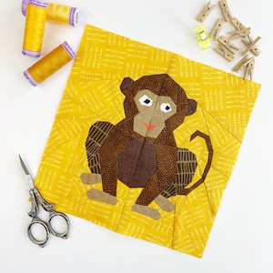 Schema per quilt a forma di scimmia, PDF scaricabile immediatamente, schema per patchwork con carta da parati