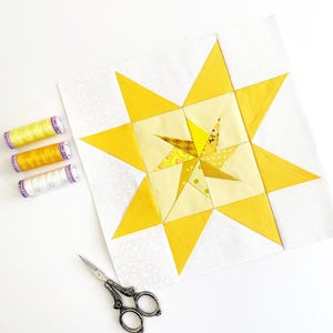 Sun Sawtooth Star Quilt Block: FPP Pattern, 5 Sizes (PDF Download)