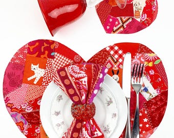 Patrón de costura para mantel individual con forma de corazón: Posavasos y tapete para taza de patchwork (patrón PDF)
