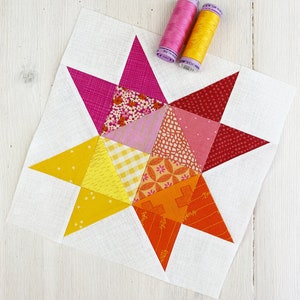 Modello per blocco trapuntato a stella Sawtooth 8 patch, 5 misure PDF scaricabili immediatamente, modello classico per patchwork su carta