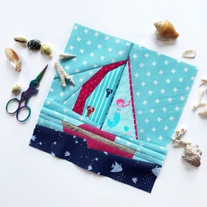 Small Sailboat Quilt Block Pattern, PDF instant download , Boat Quilt Pattern, Patchwork Pattern, Modern Quilt Pattern