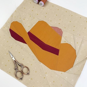 Modello per trapunta con cappello da cowboy, 5 misure PDF, download immediato, modello patchwork FPP