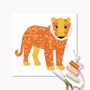Tiger Quilt Block Pattern, 4 sizes PDF instant download,  FPP pattern