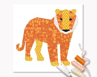 Tiger Quilt Block Pattern, 4 sizes PDF instant download,  FPP pattern