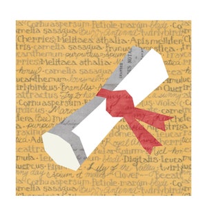 Padrão de diploma, padrão de bloco de colcha de rolagem de formatura, download instantâneo de PDF, padrão de emenda de papel de fundação de carta