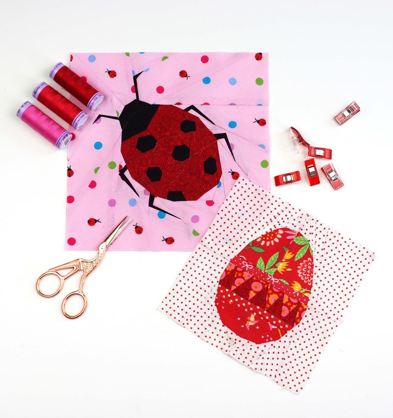 Lady bug Quilt Block Pattern, PDF instant download, Foundation Paper Piecing Pattern image 3