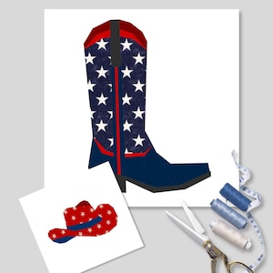 Set di stivali e cappelli da cowboy in 5 misure ciascuno, PDF, download immediato, modello patchwork FPP con blocco trapuntato