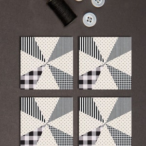 Kaleidoscope quilt pattern in in black and white colors
