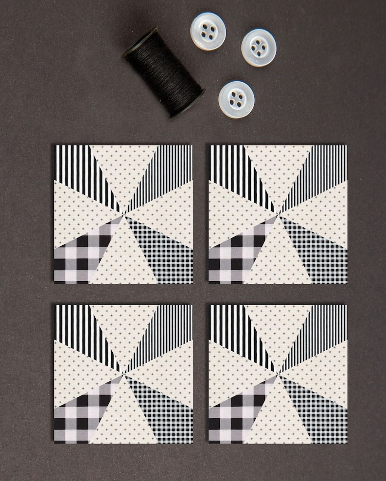 Kaleidoscope quilt pattern in in black and white colors
