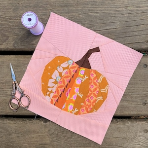 Easy Pumpkin Quilt Block Pattern, 5 sizes PDF instant download, Halloween Decor, Modern Quilt Pattern, Pumpkin Quilt Pattern