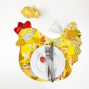 Easter SET of three placemat patterns , chicken, bunny and Easter egg . Pattern is for placemat and coasters or mug rugs.