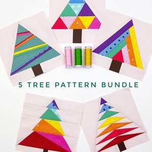 5 Tree Pattern Bundle, 5 Quilt Block Patterns, 5 sizes each, PDF instant download, Foundation Paper Piecing Pattern