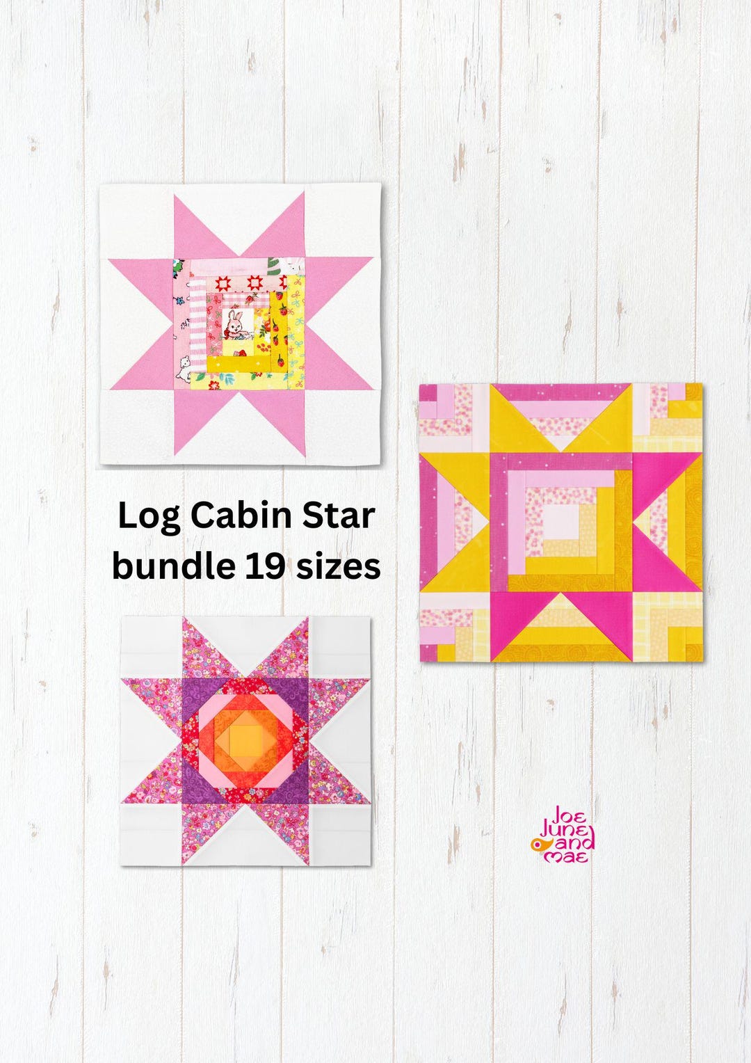Log Cabin 19 Sizes, Star Quilt Block Pattern Bundle, FPP (PDF Download ...