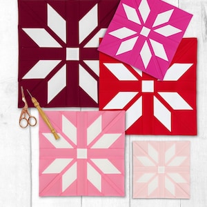 Blocco trapuntato Fair Isle/Scandi Star in 5 misure, modello PDF Foundation Paper Piecing