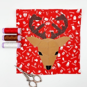 Reindeer Quilt Block Pattern: Modern Deer Head (PDF Download)