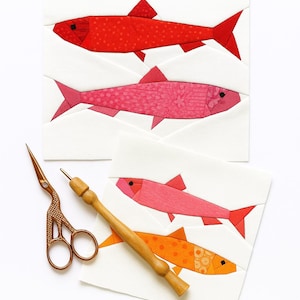 Sardines Quilt Block Pattern: Nautical Fish FPP (PDF Instant Download, 4 Sizes)