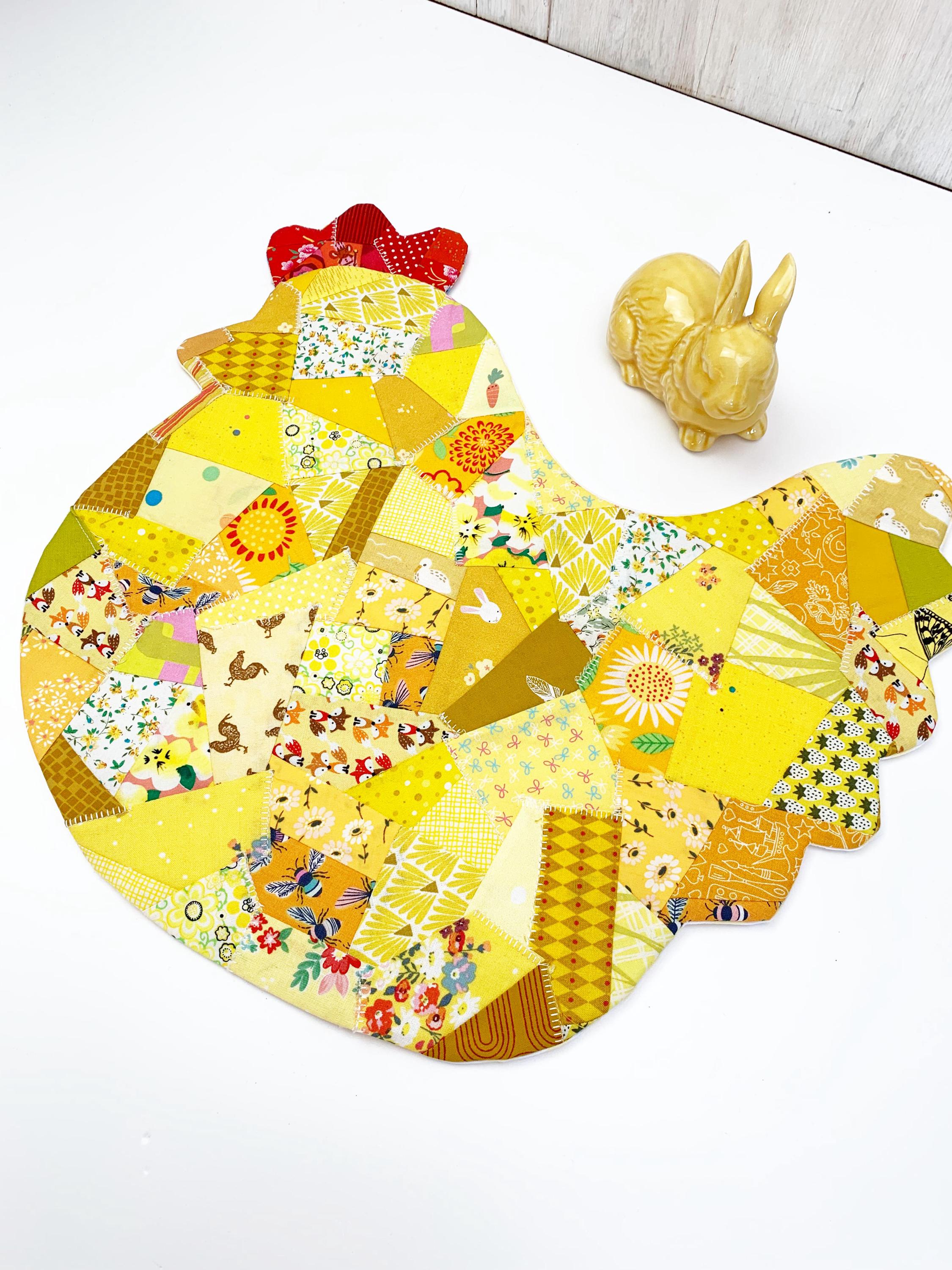 Easter SET of three placemat patterns , chicken, bunny and Easter egg . Pattern is for placemat and coasters or mug rugs.
