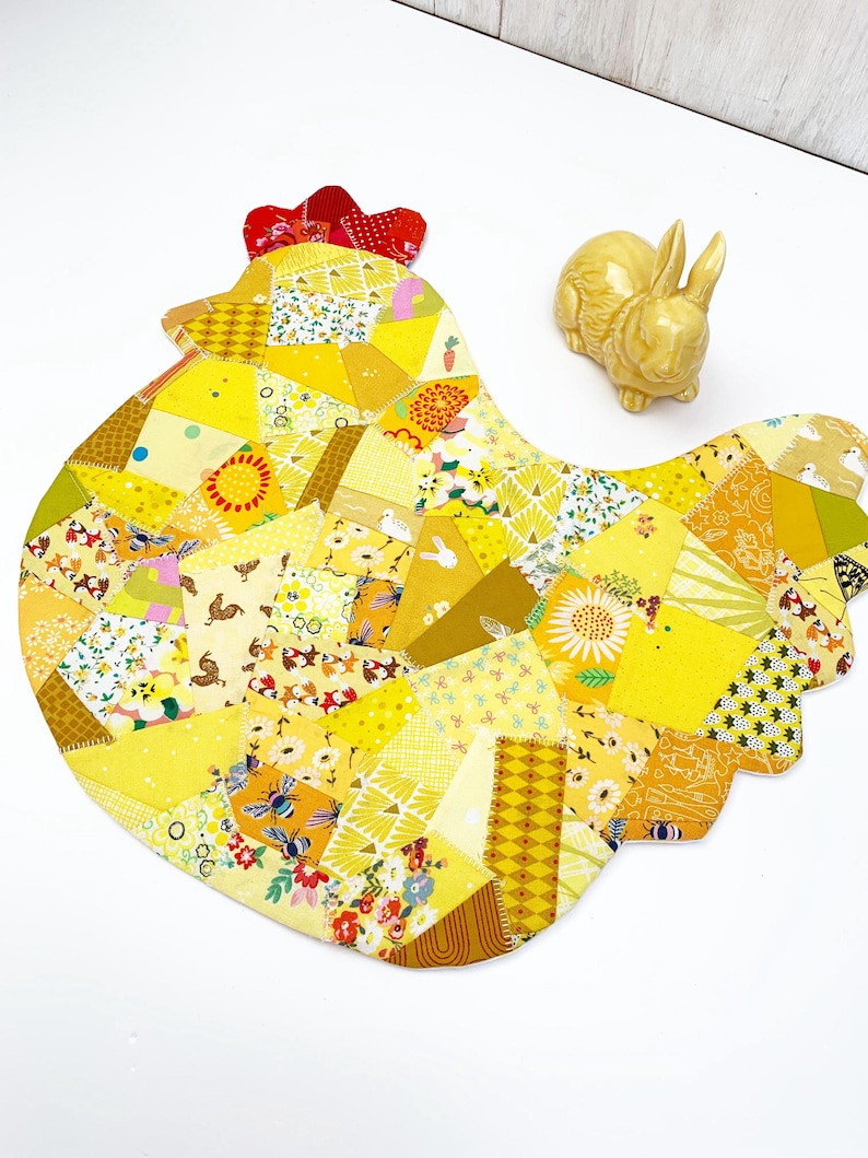 Easter SET of three placemat patterns , chicken, bunny and Easter egg . Pattern is for placemat and coasters or mug rugs.
