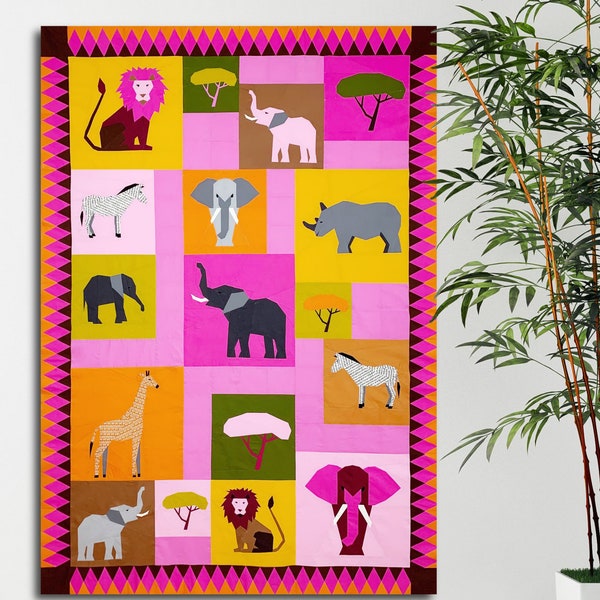 Safari Quilt - Nähanleitung, 9er Set, PDF Anleitung zum sofortigen Download, Foundation Paper Piecing Pattern, Animal Quilt