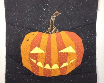 Blok kołdry Jack-o'-lantern, 4 rozmiary, plik PDF do pobrania natychmiast, wzór FPP