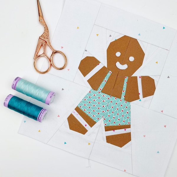 Christmas Quilt Block Pattern,  PDF instant download, Gingerbread man, Modern Quilt Pattern