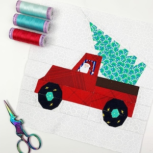 Modello di blocco trapuntato per camion di Natale, modello di camion, PDF download immediato, modello di carta per patchwork di fondazione natalizia