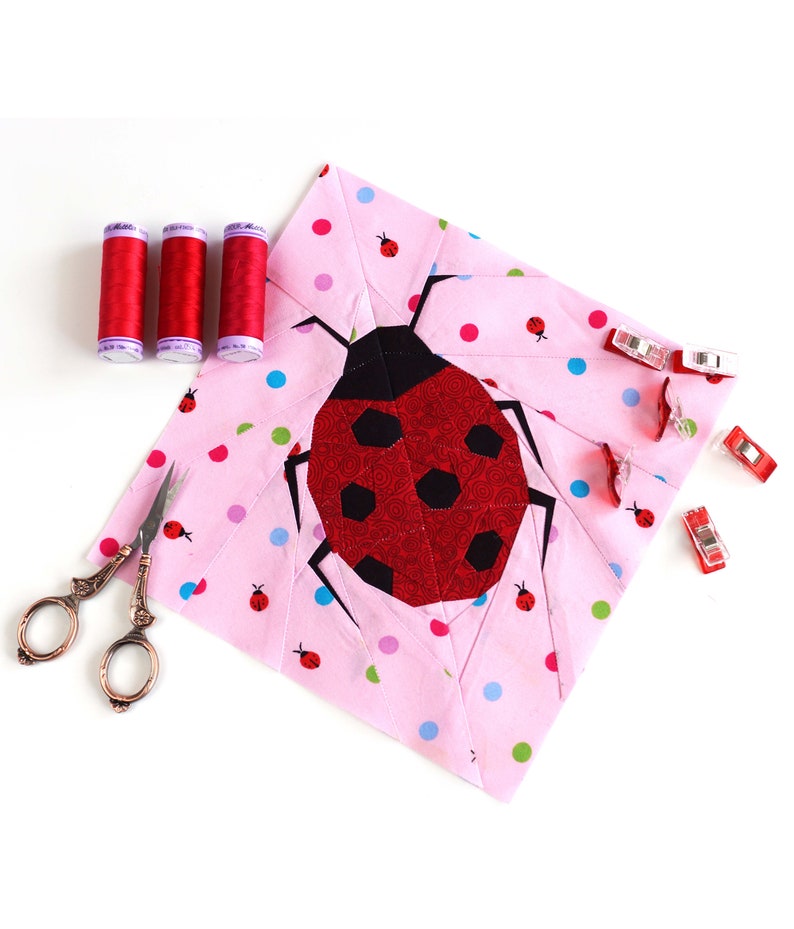 Lady bug Quilt Block Pattern, PDF instant download, Foundation Paper Piecing Pattern image 1