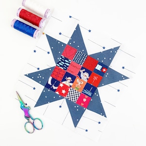 Sawtooth Star, 5 sizes PDF instant download, Quilted woven Star quilt block, FPP pattern