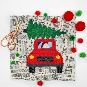 Tomtens lastbilsquilt, 4 storlekar PDF direktnedladdning, Foundation Paper Piecing Pattern Christmas Block