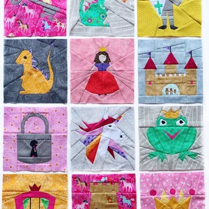 Different Fairytale quilt block pattern with different colors