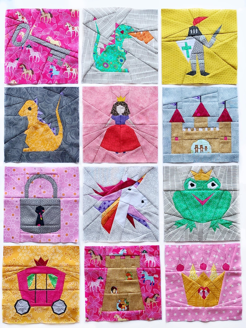 Different Fairytale quilt block pattern with different colors