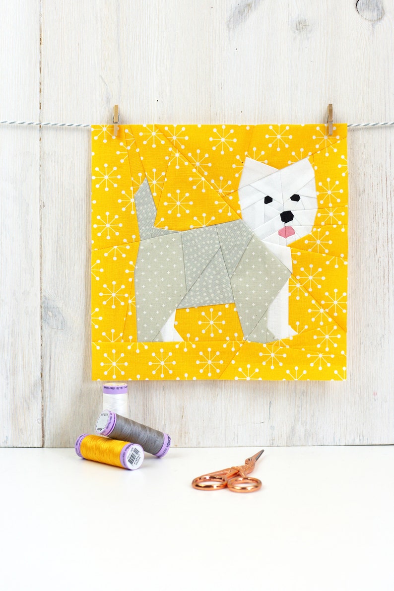 West Highland Terrier Quilt Block Pattern, PDF Instant download,Foundation Paper Piecing Pattern image 1