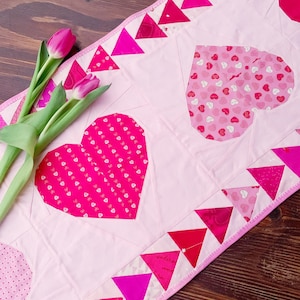 Heart Table Runner Pattern: Valentines Day Patchwork Quilt (PDF Pattern)