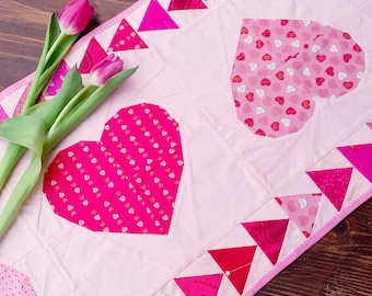 Heart Table Runner Pattern: Valentines Day Patchwork Quilt (PDF Pattern)