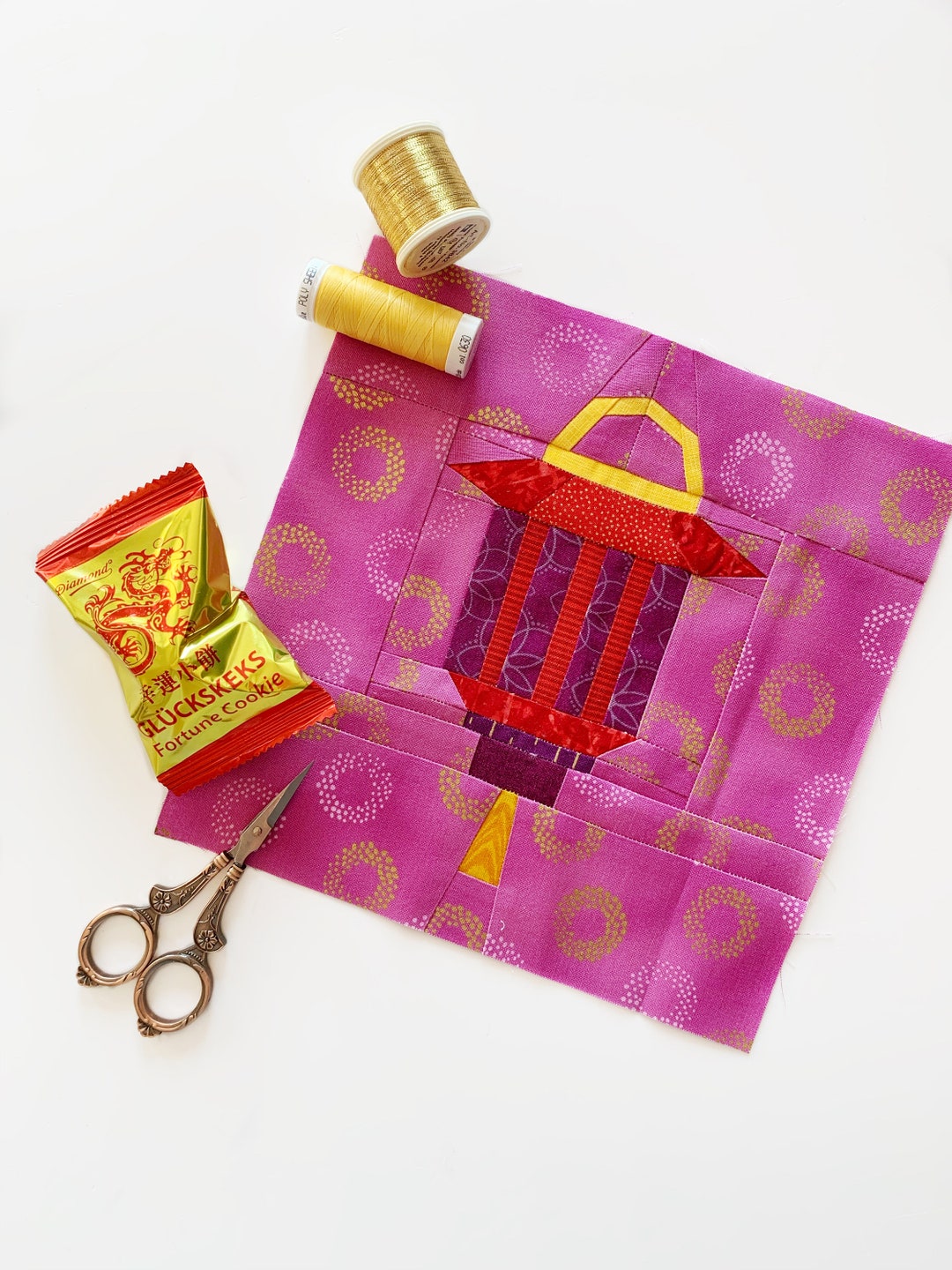 Palace Lantern Quilt Block Pattern, PDF Instant Download, Chinese