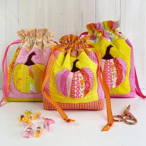 Modello per borsa con coulisse, 3 misure PDF download immediato, borsa con coulisse con motivo zucca facile