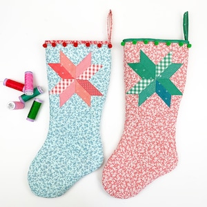 LeMoyne Star Christmas Stocking Sewing pattern, PDF instant download, FPP pattern